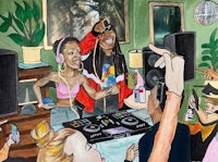 a painting of a group of people at a party