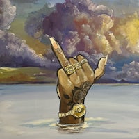 a painting of a hand in the water