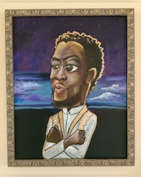 a painting of a man with his arms crossed