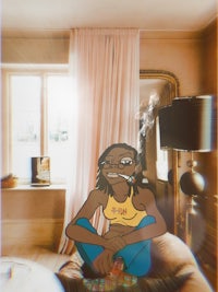 a cartoon of a woman sitting on a bed