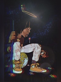 a cartoon of a person sitting on the ground